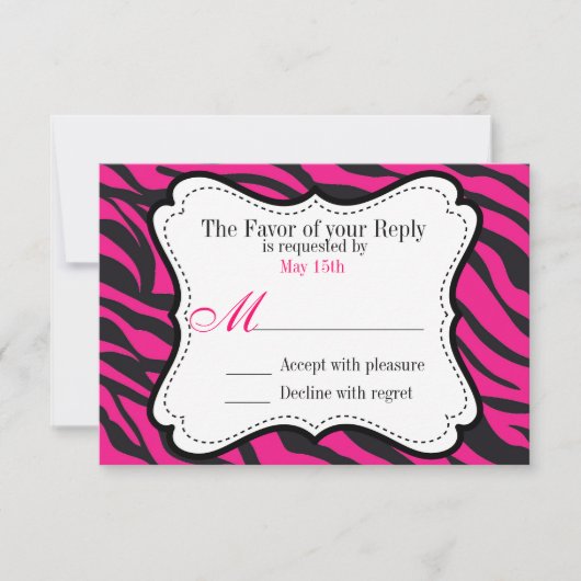 Fett-Hot-Pink-Black-Zebra-Streifen Hochzeiten lade RSVP Karte (Vorderseite)
