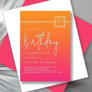 Fett Hot Pink Orange Einfache Minimal 21. Geburtst Einladung