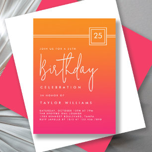 Fett Hot Pink Orange Einfache Minimal 25. Geburtst Einladung