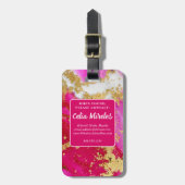 Fett Hot Pink Rot Marmor Weiße Imitate Gold Flakes Gepäckanhänger (Vorderseite vertikal)