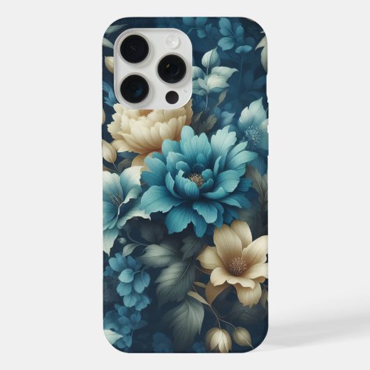 Fett in Blau und zarte Creme Florals iPhone Hülle (Rückseite)