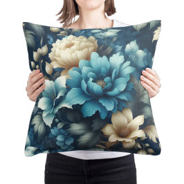 Fett in Blau und zarte Creme Florals Kissen