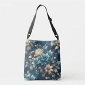 Fett in Blau und zarte Creme Florals Tragetaschen Mit Langen Trägern (Rückseite)