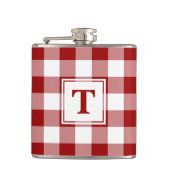 Fett Kariertes rotes weißes Muster mit Monogramm Flachmann (Vorderseite)