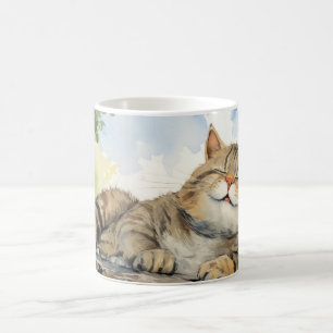 Fett Katze entspannen auf Tree Trunk Animal Fun Ha Kaffeetasse