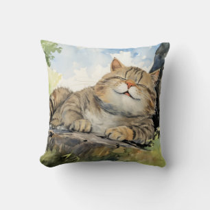 Fett Katze entspannen auf Tree Trunk Animal Fun Ha Kissen