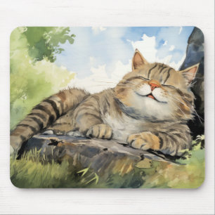 Fett Katze entspannen auf Tree Trunk Animal Fun Ha Mousepad