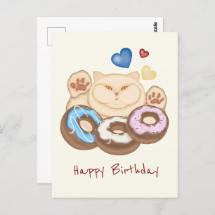 Fett Katze Süßzahn Happy Birthday Postkarte