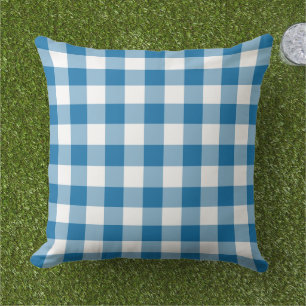 Fett Kobaltblau-Weiß-Gingham-Karo Kissen