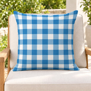 Fett Kobaltblau-Weiß-Gingham-Karo Kissen