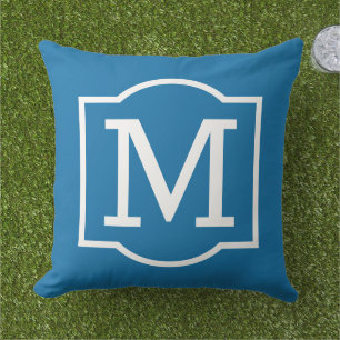 Fett Kobaltblau Weiße Halterung Monogramm Kissen