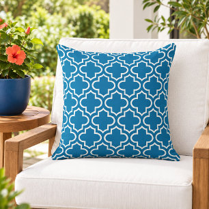 Fett Königlich Blau Weiße Vierblatt-Trellis Kissen