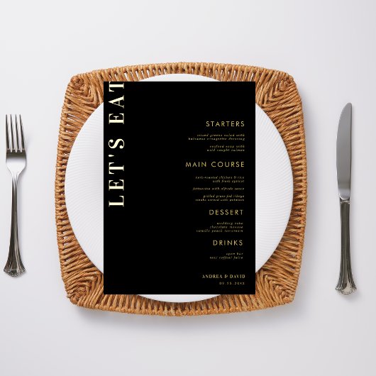 Fett Let's essen Gold Foil Black Any Event Menu Ca Folieneinladung