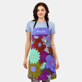 Fett lila Blumenmuster und individuelle Name Schürze (Getragen)