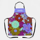 Fett lila Blumenmuster und individuelle Name Schürze (Vorderseite)