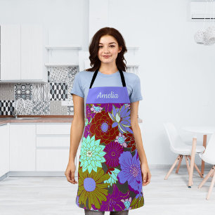 Fett lila Blumenmuster und individuelle Name Schürze
