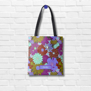 Fett lila Blumenmuster und individuelle Name Tasche
