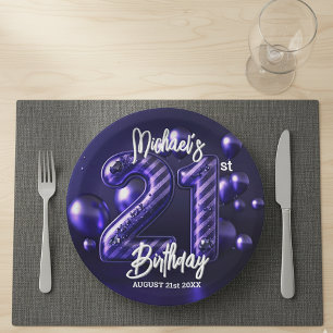 Fett Lila Glitzer Streifen 21. Geburtstag Pappteller
