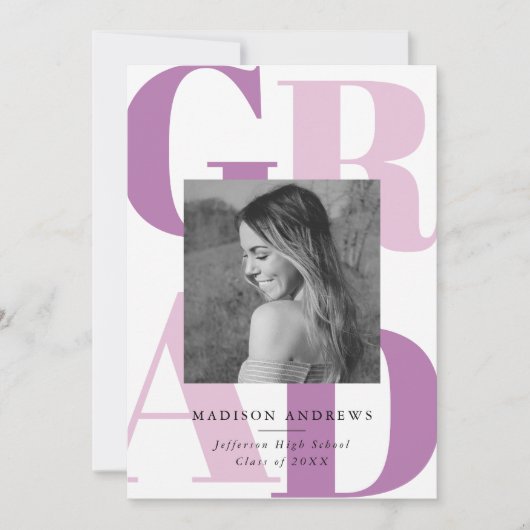 Fett Lila Grad Typografie Foto Graduation Party Einladung (Vorderseite)
