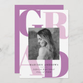 Fett Lila Grad Typografie Foto Graduation Party Einladung (Vorne/Hinten)