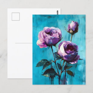 Fett Lila Rose auf blau Postkarte