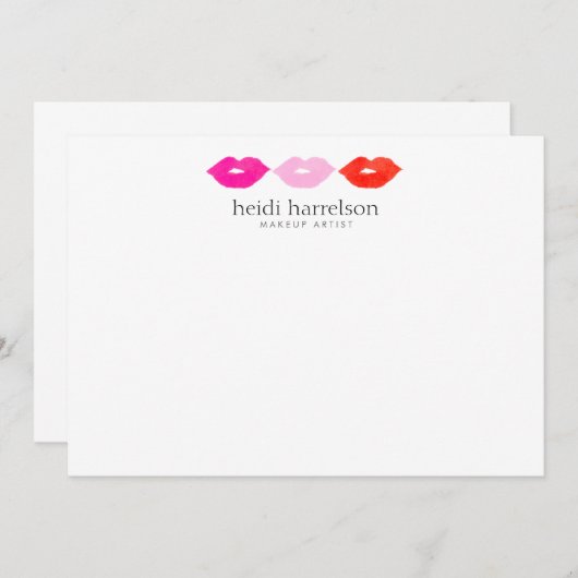 Fett Lips Trio Aquarellfarben Schönheit Weißes Fla Mitteilungskarte (Vorne/Hinten)