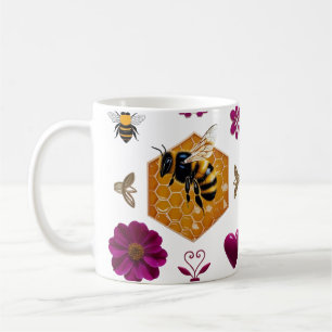 Fett Magenta Fuchsia Biene Herz Modern Grafik Kaffeetasse