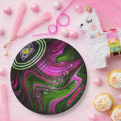 Fett: Magenta und Grüne Rasenschale Pappteller (Party)