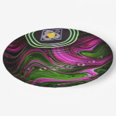 Fett: Magenta und Grüne Rasenschale Pappteller (Schrägansicht)