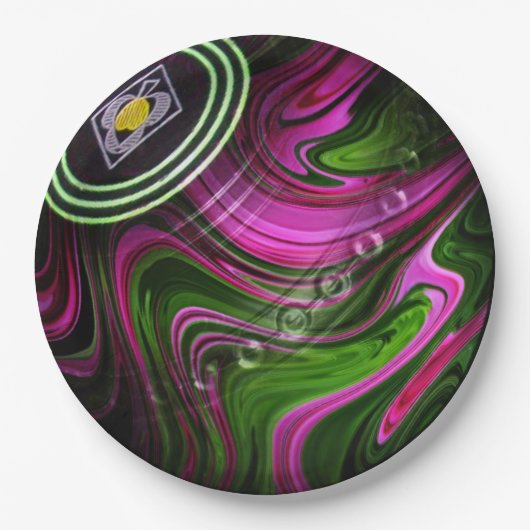 Fett: Magenta und Grüne Rasenschale Pappteller (Vorderseite)