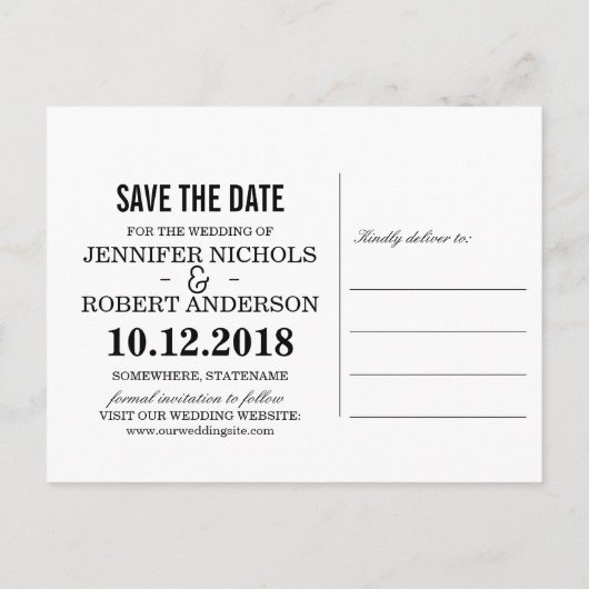 Fett Minimal BLUE Wasserfarbe SAVE THE DATE BLACK Ankündigungspostkarte (Rückseite)