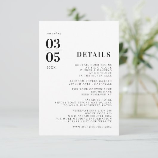 Fett Minimal Trending Wedding Details Card RSVP Karte (Stehend Vorderseite)
