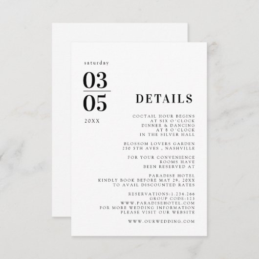 Fett Minimal Trending Wedding Details Card RSVP Karte (Vorne/Hinten)