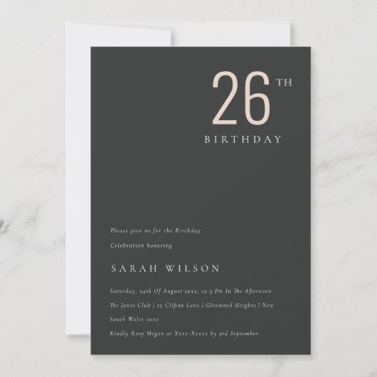 Fett minimaler Schwarz Blush jedes Alter Geburtsta Dankeskarte (Vorderseite)