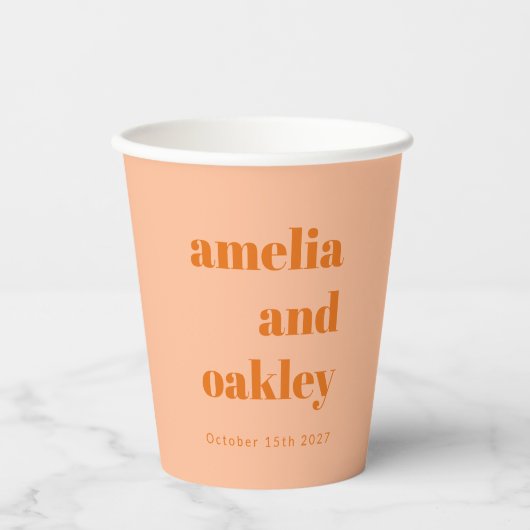 Fett Minimalistisch Peach Orange Retro Custom Wedd Pappbecher (Vorderseite)