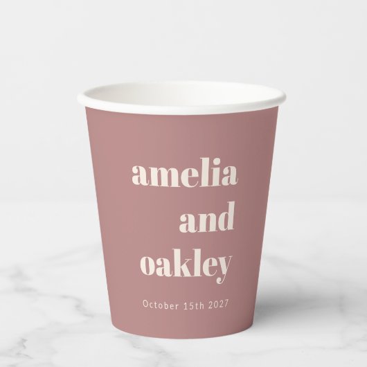 Fett Minimalistische Dusty Rose Retro Custom Weddi Pappbecher (Vorderseite)