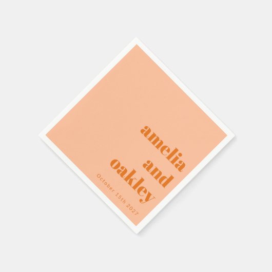 Fett Minimalistische Peach Retro Custom Wedding Serviette (Ecke)