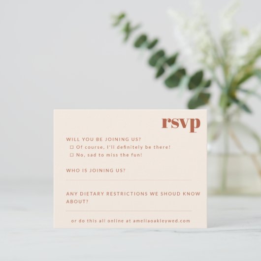 Fett Minimalistischer Rostfall Retro Custom Weddin RSVP Karte (Stehend Vorderseite)