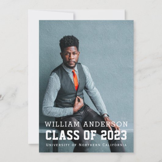 Fett Minimalistisches Foto Blue Virtual Abschluss Einladung (Vorderseite)