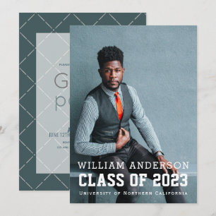 Fett Minimalistisches Foto Blue Virtual Abschluss Einladung