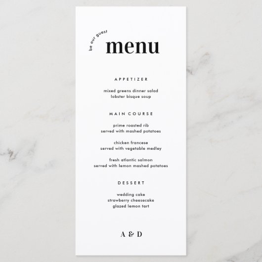 Fett Minimalistisches Hochzeitmenü und Bar Menu Menükarte (Vorderseite)