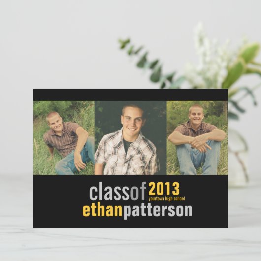 Fett Modern 3 Foto Graduation Party Ankündigung (Stehend Vorderseite)