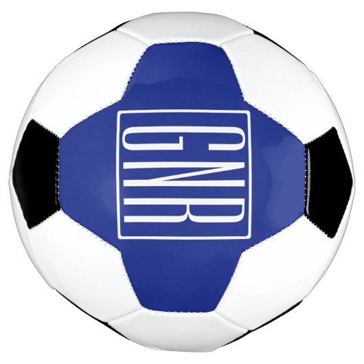 Fett Modern 3 Initialen Monogramm | Blau weiß Fußball (Gedreht)