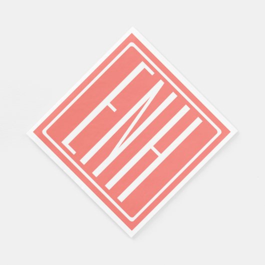 Fett Modern 3 Initialen Monogramm | Korallen Serviette (Ecke)