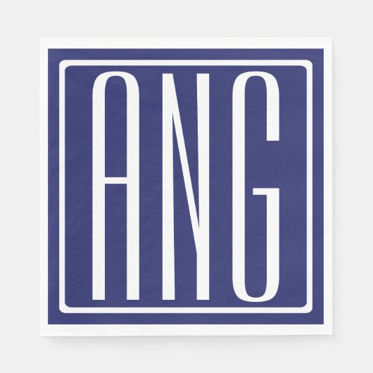 Fett Modern 3 Initialen Monogramm | Navy Blue Serviette (Vorderseite)