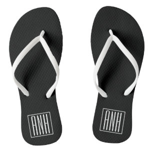 Fett Modern 3 Initialen Monogramm Schwarz weiß Badesandalen