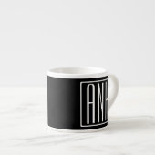 Fett Modern 3 Initialen Monogramm | Schwarz weiß Espressotasse (Vorderseite Rechts)