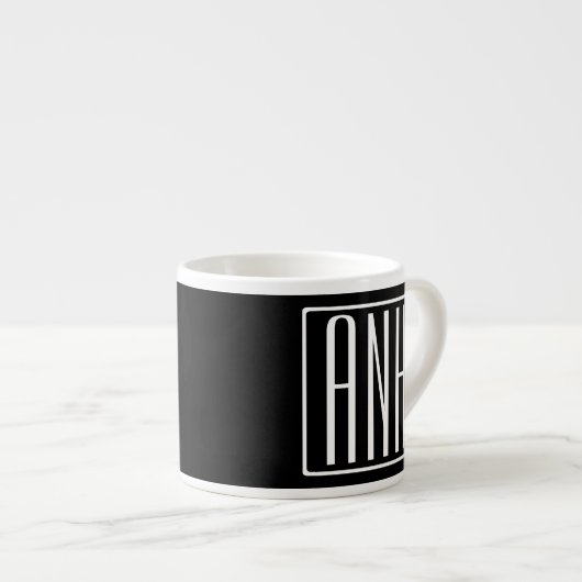 Fett Modern 3 Initialen Monogramm | Schwarz weiß Espressotasse (Vorderseite Rechts)