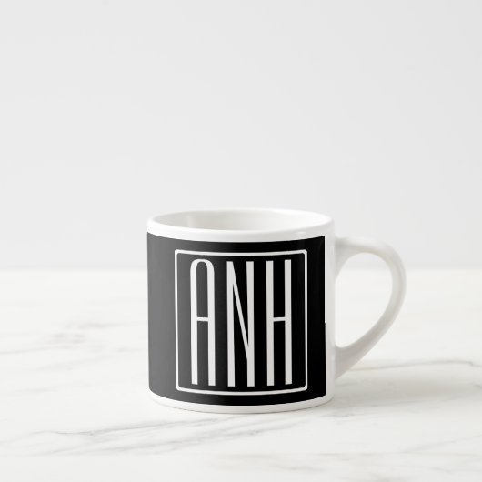 Fett Modern 3 Initialen Monogramm | Schwarz weiß Espressotasse (Rechts)