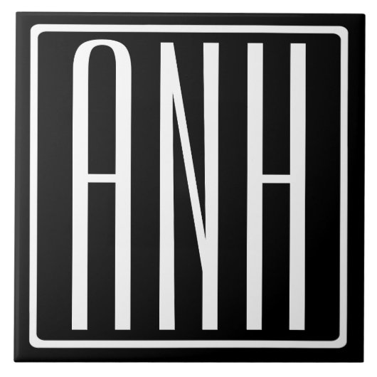 Fett Modern 3 Initialen Monogramm | Schwarz weiß Fliese (Vorderseite)